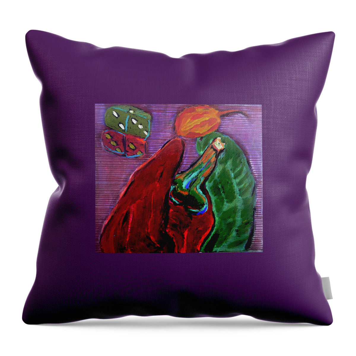 Red Peppers and Dice - Throw Pillow | Gretchen Langner Art